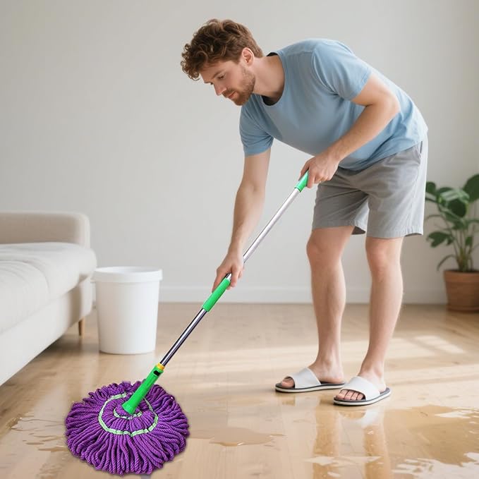 Twist Mop - Absorbent Cleaner for Floors | Easy Wring Telescopic Mop for Bedroom, Kitchen, School, Marble, Concrete, Hardwood, Commercial Spaces, Garage, Restaurant, and Bathroom