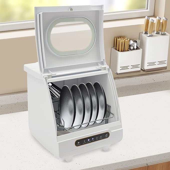 Countertop Dishwasher - Portable Compact with 5 Wash Programs, Tap or Manual Fill for Apartments/RVs/Dorms (White)