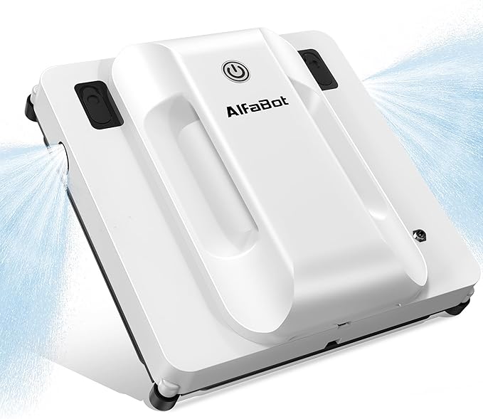 AlfaBot Window Cleaning Robot, Dual Water Spray,Intelligent Path Planning,6000Pa Suction Power, Wet/Dry Cleaning, Edge Detection Technology for High-Rise Window, Glass, Door, Mirror, Marble Wall