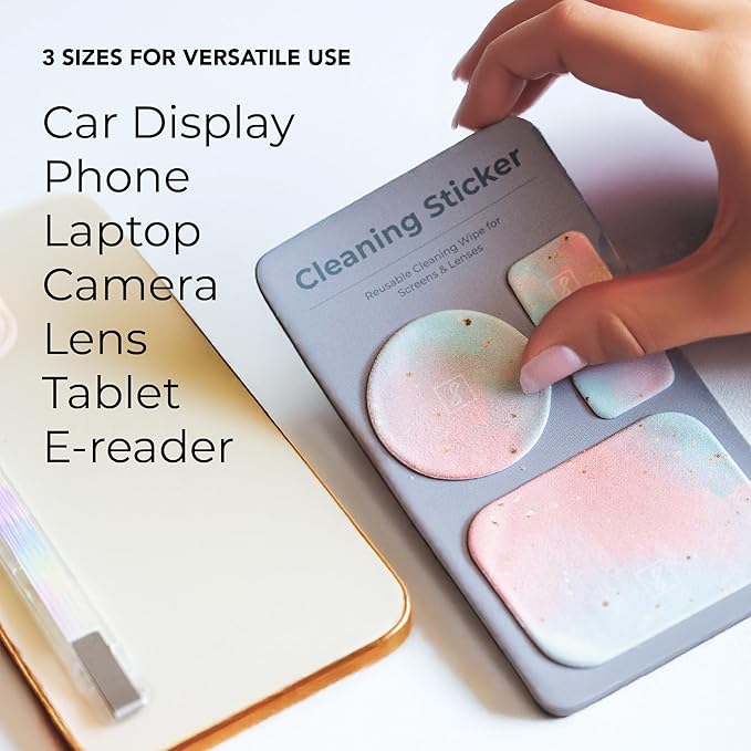 SleekStrip Portable Cleaning Sticker Pad Reusable Screen Cleaner Wipes Lens Cleaner Wipes for Phone iPad Car Touch Screen Display MacBook Computer Laptop Camera Lens Electronic TV Monitor - 1PK (4PCS)