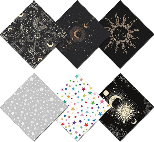 6 PCS Glasses Cleaning Cloth Eyeglass Cleaning Cloth Lens Eyeglasses Microfiber Cute Aesthetic Cloth for Unisex Women Girls Reusable Phone Screens Camera Multi-Patterns(6.3"x6.3")-Sun Moon Star