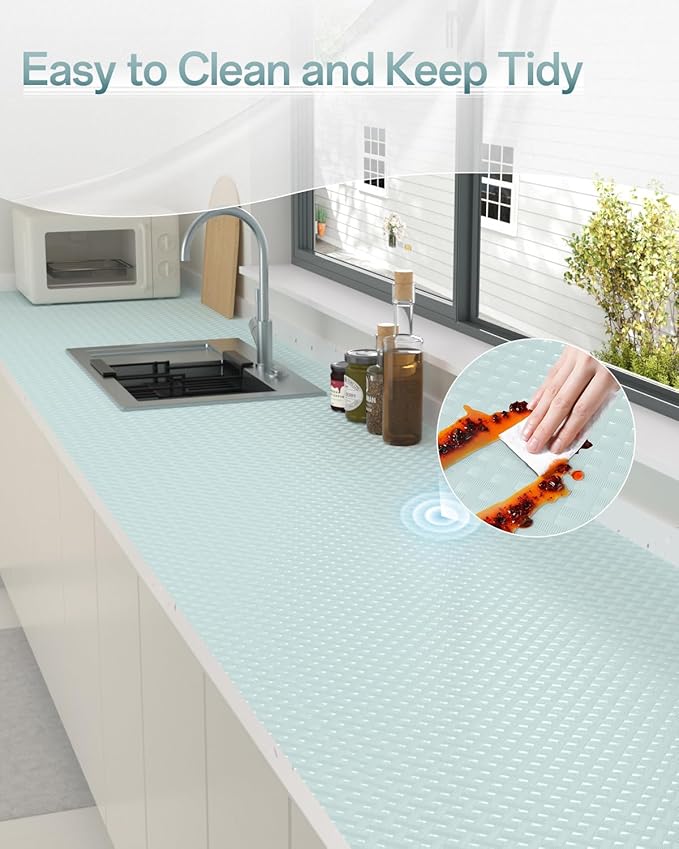 Shelf and Drawer Liner for Kitchen Cabinet, Non-Adhesive 12in x 120in Waterproof Contact Paper Refrigerator Liners Thickened Durable EVA Material Non Slip Mat for Dresser Cupboard Pantry Protector