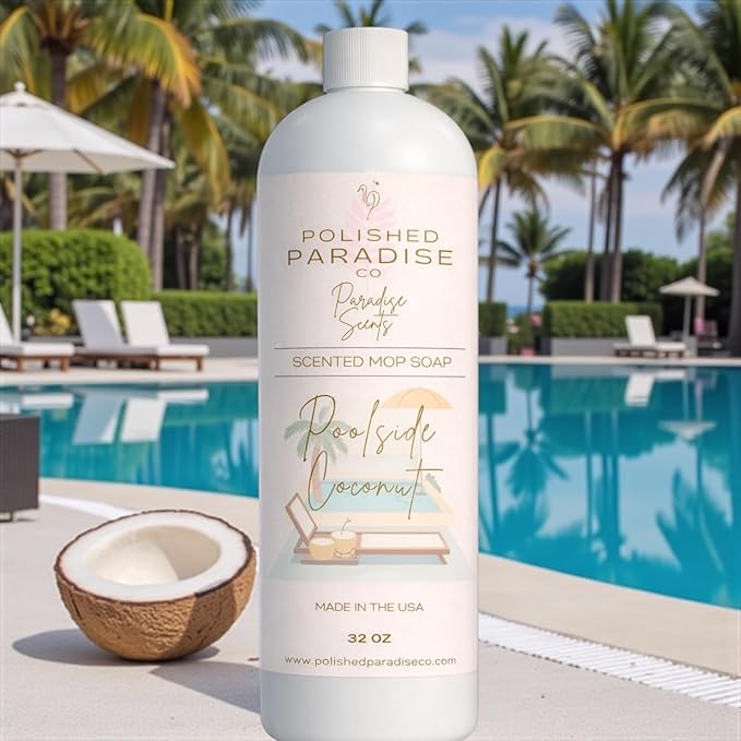 Scented Mop Soap, Resort Inspired Spring Cleaning Floor Cleaner, Made in USA, 32 Oz (Poolside Coconut)