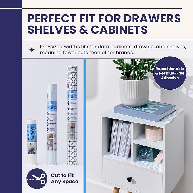 Self Adhesive Shelf Liner (2-Pack, 19.5in x 6ft) — Absorbent Felt Cabinet Liner for Shelves & Kitchen Drawers, Soft Glide Surface with Adjustable, Residue-Free Adhesive (Blue Current)