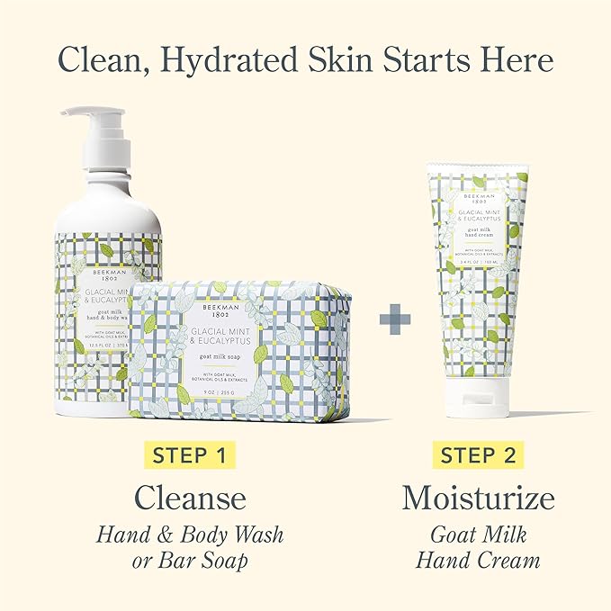 Beekman 1802 Goat Milk Hand Wash – Glacial Mint & Eucalyptus – Scented – 12.5 oz – Moisturizing & Gentle – Good for Sensitive Skin – Ready for Use, Pump Inserted