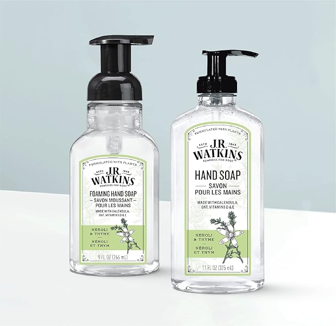 J.R. Watkins Foaming Hand Soap with Pump Dispenser, Moisturizing Foam Hand Wash, Alcohol-Free, Cruelty-Free, Néroli et Thym/Neroli and Thyme, 9 fl oz, 3 Pack