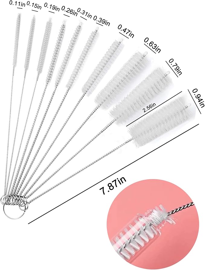 Flexible Long Drain Brush 61in Nylon Cleaner Double Ended Hose Tube Stainless Steel Pipe Brush 10 PCS 8.2in Straw Cleaning Brush