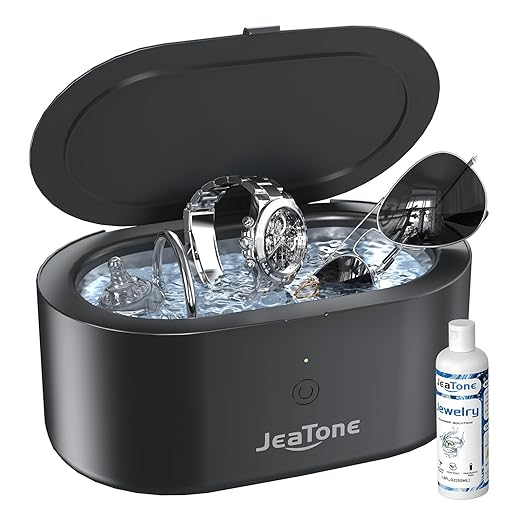 Ultrasonic Jewelry Cleaner Machine, JeaTone 20oz Ring Cleaner, 46KHz Professional Sonic Cleaner, Jewelry Cleaner for All Jewelry, Rings, Glasses, Dentures Black