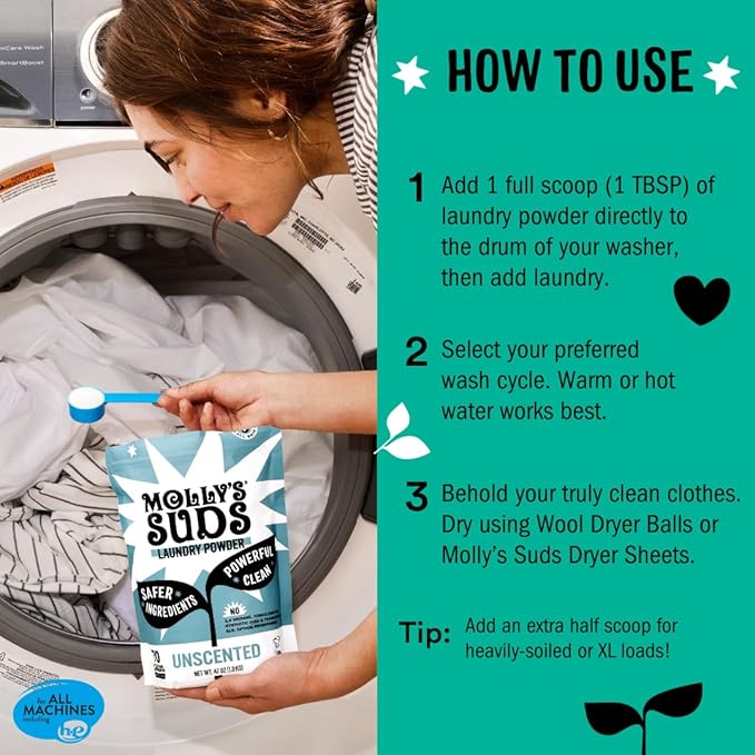 Molly's Suds Original Laundry Detergent Powder | Clean Laundry Detergent Powder for Sensitive Skin | Simple, Effective Ingredients, Stain Fighting | 120 Load (Eucalyptus) (Pack of 2)