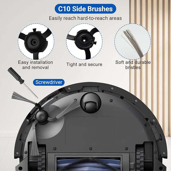 Replacement Kit for Eufy Robot Vacuum C10 – Includes: 2 Main Brushes, 4 Filters, 6 Side Brushes, 6 Dust Bags, 6 Scented Tablets, 1 Cleaning Brush & 1 Screwdriver