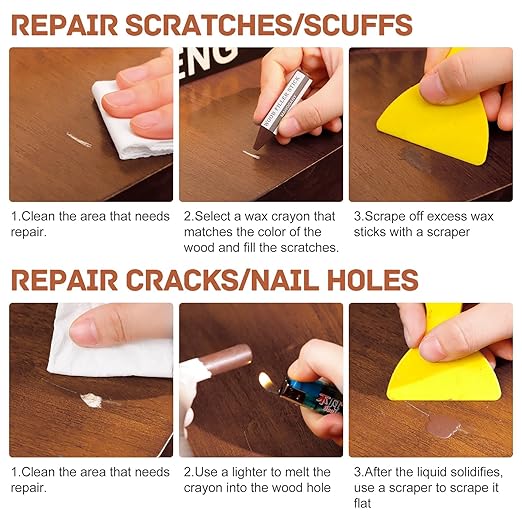 DEWEL Wood Filler Sticks, 18 Colors Wood Crayons for Scratches, Wood Floor Repair Wax Filler Sticks, Furniture Scratch Repair Crayons Kit for Wood Holes, Scratches, Table