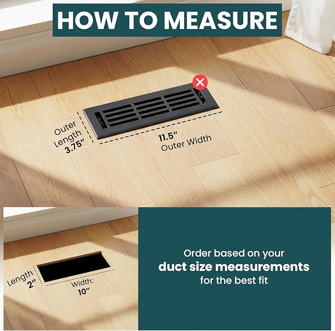 EMPIRE REGISTER CO Linear Design, Heavy Duty Floor Vent Covers, Metal Damper Attached. Vent Covers for Floor only (Floor, Textured Black, 2 x 10 inch (Pack of 4))