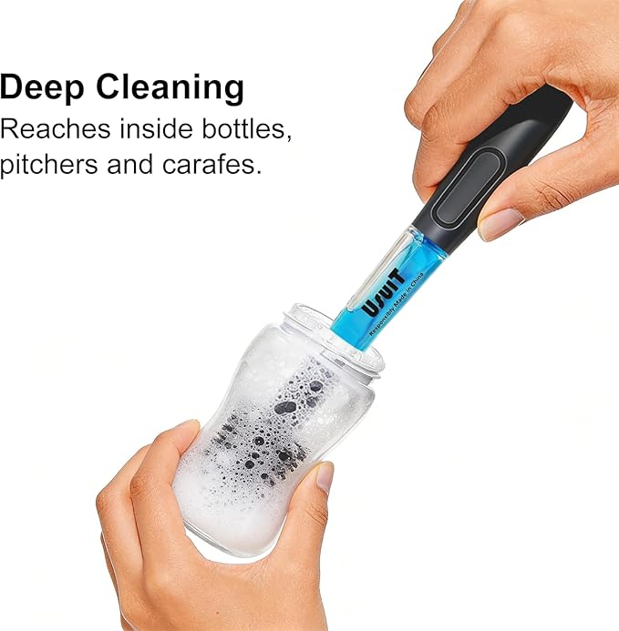 Soap Dispensing Bottle Brush, Comfort Grip, Gray, 2 Pieces (in one Package), Cleaning for Bottles, Pitchers and Carafes