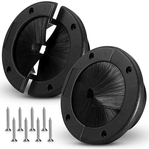 2 Pack 4" Round Brush Grommet Large Split Grommet Raised Floor Airflow Management for Home Data Center Wall Floor Cable Management