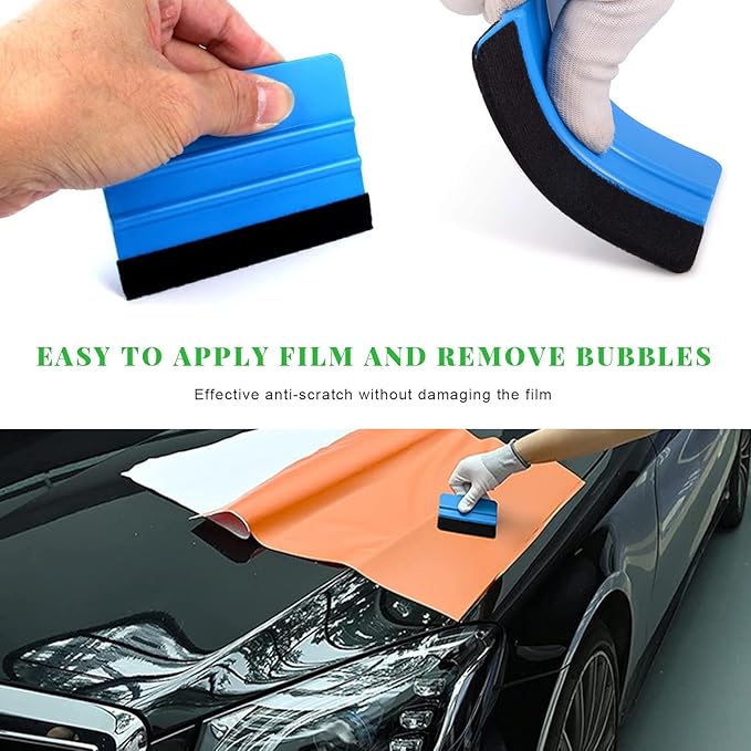 2 PCS Window Tint Kit Tools, Professional Vinyl Wrap Kit with Plastic Squeegee & Felt Squeegee, Universal Privacy Film Installation Tint Tools for Vehicle Glass Home (Blue)