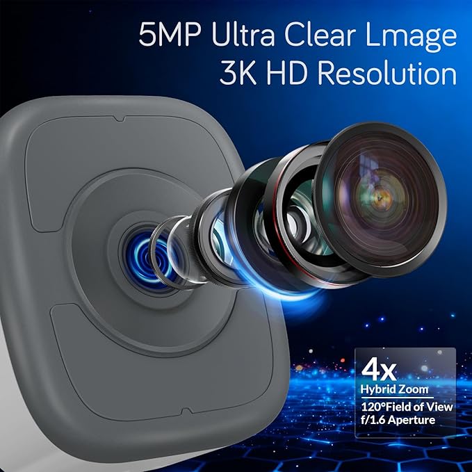 5MP 3K Window Security Camera with 24/7 Recording, No Subscription Required, Indoor Camera with Color Night Vision, Motion Detection, 2.4G＆5G WiFi, Quick & Easy Installation (1Pack)