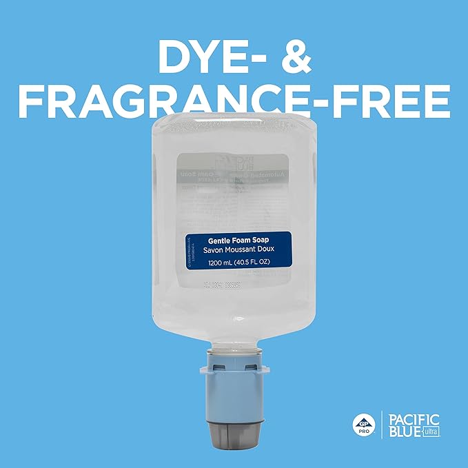 Pacific Blue Ultra Gentle Foam Hand Soap Refill (43716), Compatible Only With Pacific Blue Ultra Automated Touchless Dispenser, Dye and Fragrance Free, 40.5 FL OZ Per Refill, 3 Refills Per Case