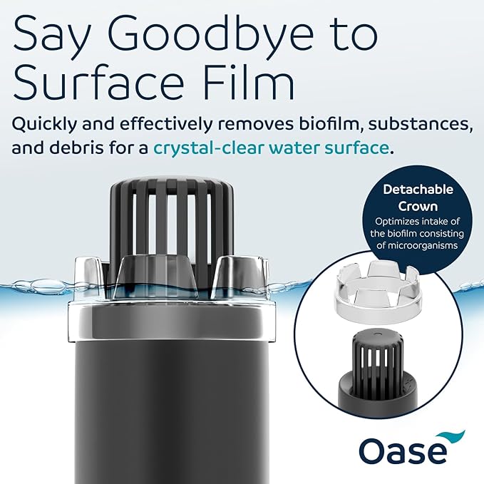 OASE CrystalSkim 350 Surface Skimmer for Freshwater and Marine Aquariums – Compact Internal Filter for Film Oil and Debris Removal, Quiet, Adjustable Flow, Shrimp-Safe, for Tanks up to 92 Gal / 350 L