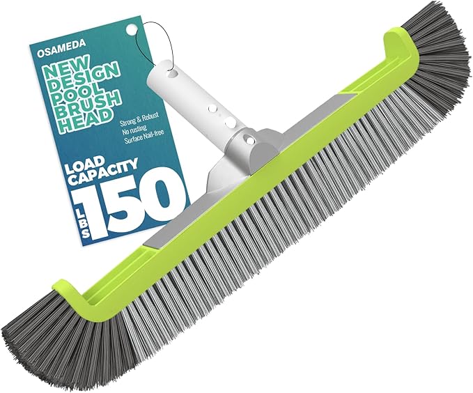 18" Pool Brush Head for Cleaning Swimming Pool Walls, Curved Ends High-Efficiency Scrub Brush for Tile, Flooring and Vinyl Pools, Fiberglass, Fits Φ1.25” Poles (Green & Dark Gray & Gray)