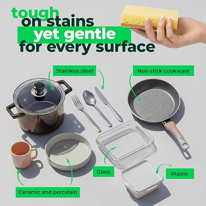 bioGo 12 Pack Natural Biodegradable Kitchen Sponges - Eco-Friendly, Compostable, Cellulose Dish - Compostable - Biodegradable - Cellulose Sponge