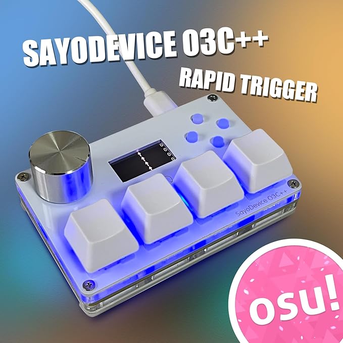 SayoDevice O3C++ OSU Keyboard Rapid Trigger Hall Switches Magnetic Linear Switches Keyboard with Knob and Screen,Copy Paste,Shotcut,Macro Hotswap Mini Keypad (White)