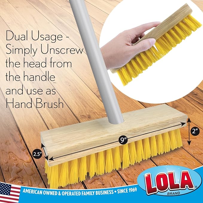 LOLA Deck Scrub Brush Outdoor Broom, Durable Bristles Remove Dirt, Grime, Grout, Leaves, Snow on Patios, Decks, Wet or Dry, 1 Pack