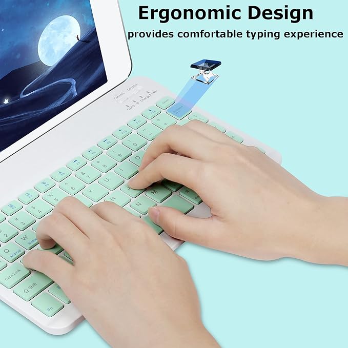 Bluetooth Wireless Keyboard and Mouse Combo,Ultra-Slim Ergonomic Small Rechargeable Bluetooth Keyboard Mouse Set for Apple iPad iPhone Samsung Tablet Phone Android PC Computer Mac Smartphone(Green)