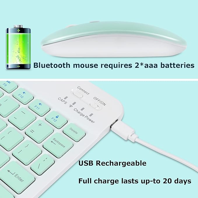 Bluetooth Wireless Keyboard and Mouse Combo,Ultra-Slim Ergonomic Small Rechargeable Bluetooth Keyboard Mouse Set for Apple iPad iPhone Samsung Tablet Phone Android PC Computer Mac Smartphone(Green)