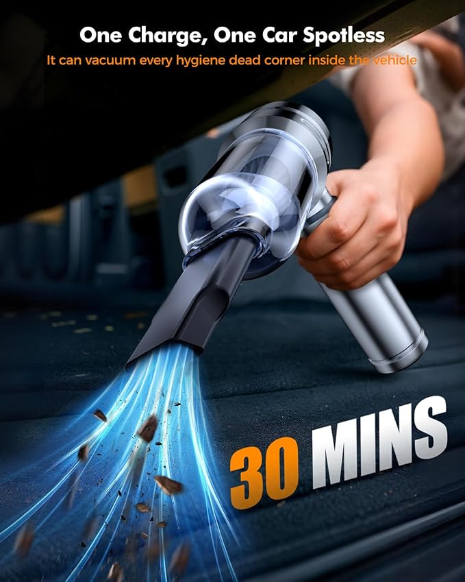 Car Vacuum,3 Suction Modes,Portable Mini Cordless Cleaner with 24000pa Suction Power,Type-C Charge,Handheld Vacuum for Home,Car,Birthday Gifts for Men Dad Husband (Starlight Bright Silver)