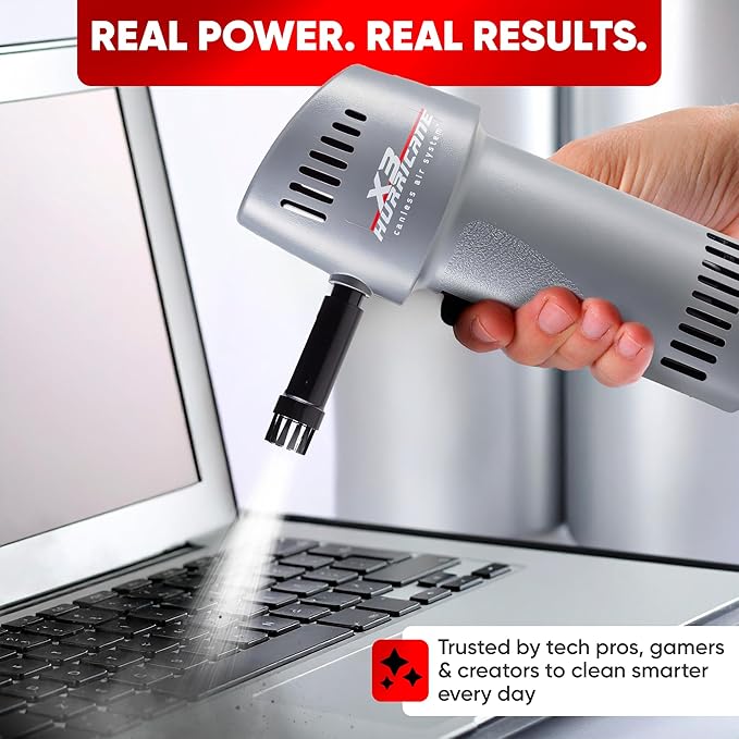 X3 Hurricane Compressed Air Duster | Adjustable Speed up to 260mph | Made in USA | Cordless, Rechargeable Canned Air Duster for Computers | Extended Warranty | 5 Attachments Included