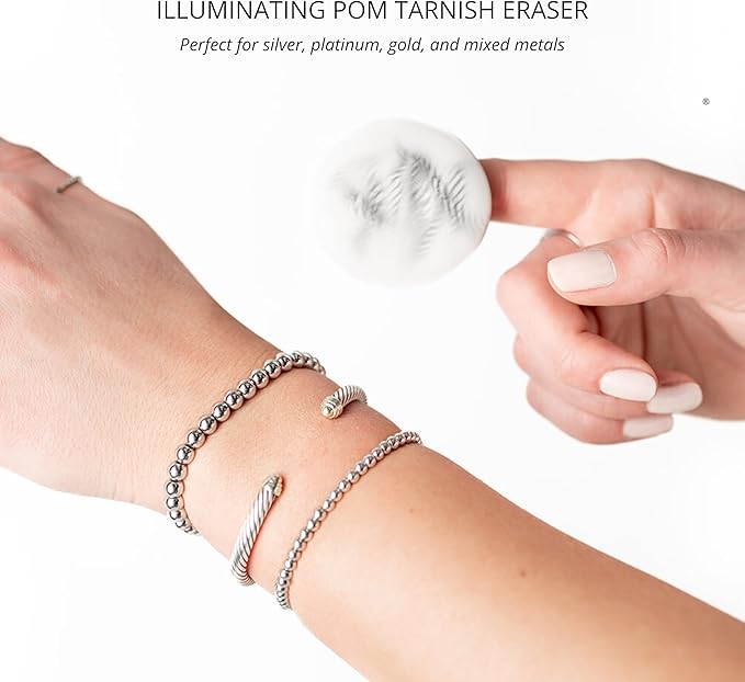 Shinery Illuminating Pom Tarnish Eraser - Formula-Free Sterling Silver Polisher, Non-Toxic Jewelry Cleaner Cloth Alternative, Chic Storage Jar, Safe All Metals