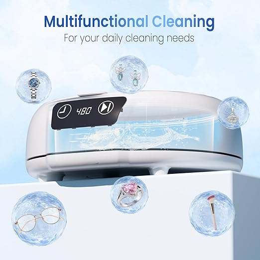 kunphy Ultrasonic Jewelry Cleaner, 700ml(24.5 0z) 48KHz Jewelry Cleaner Machine with 3 Digital Timers, Ultrasonic Cleaning Machine for Glasses, Rings, Diamond, Necklaces