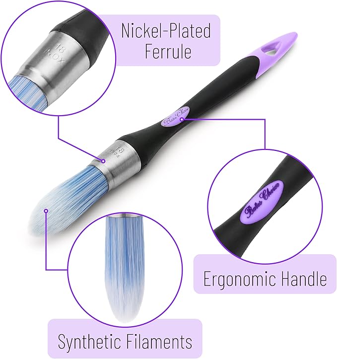 Bates- Trim Paint Brush, 0.75 Inch, Ergonomic Non-Slip Handle, Synthetic Bristles, Trim Brushes for Painting, Black & Purple