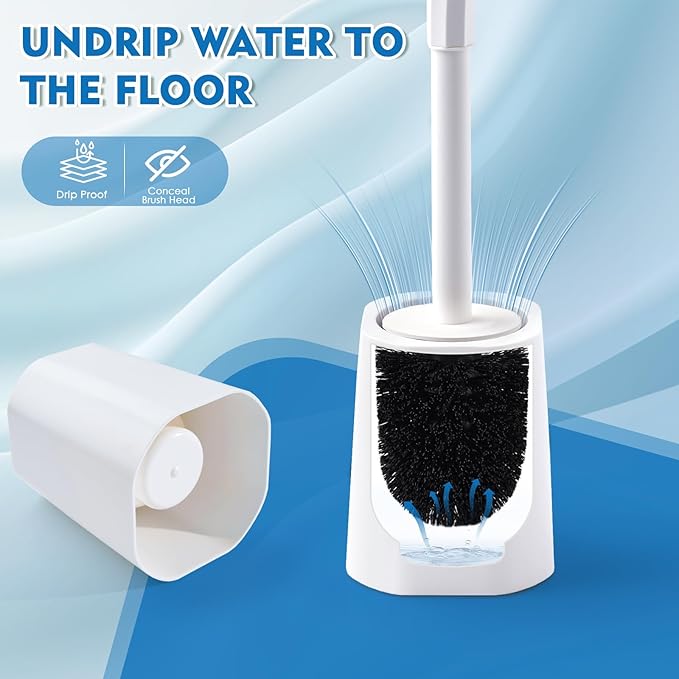 2 Pack Toilet Brush for Bathroom, Toilet Brush and Holder Set, Toilet Bowl Brush with Long Handle for Drip-Proof Deep Cleaning with Hidden Scrubber Brush White