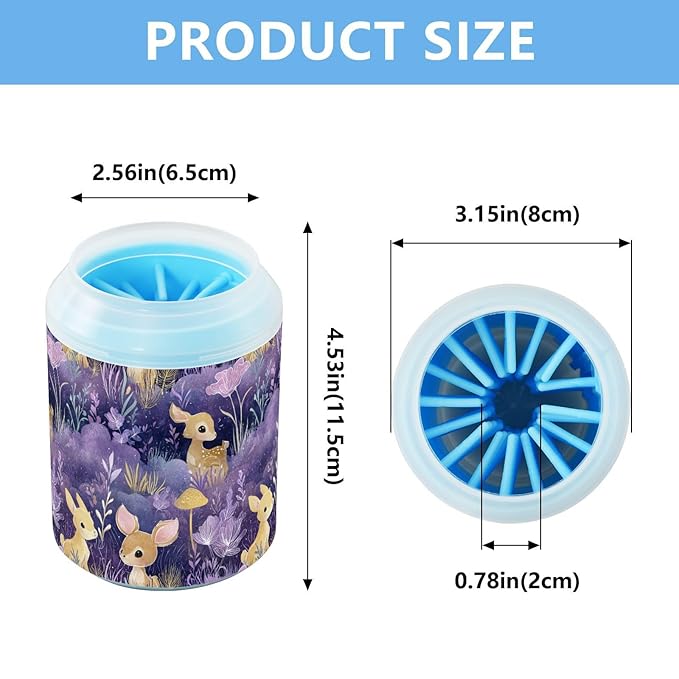 Dog Paw Cleaner Cups for Dogs Pets Foot Washer Paw Scrubber for Medium Small Cats Dogs Cute Cleaning Cup Purple Fawns Flowers Mushrooms Plants