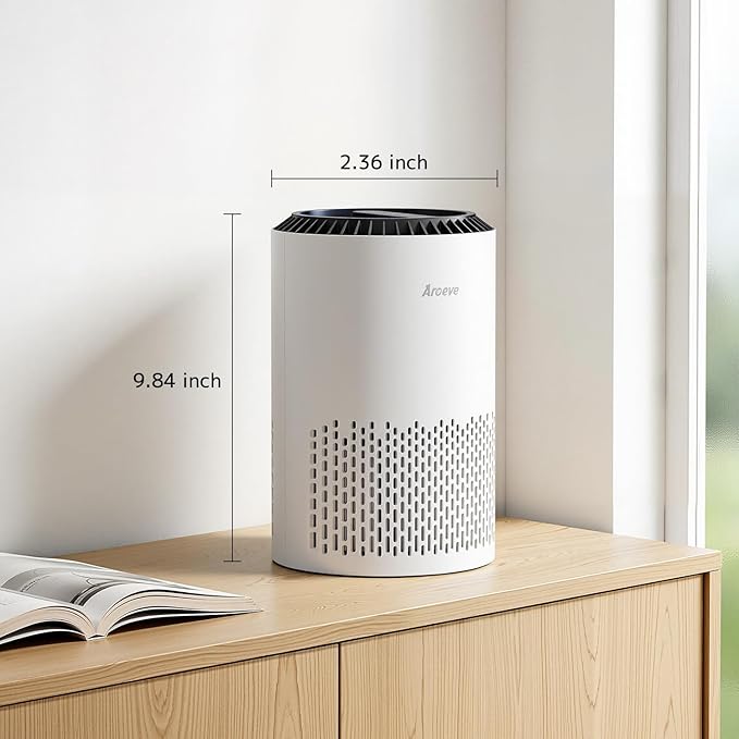 AROEVE Air Purifiers for Bedroom Home, 3 Layer Filter for Smoke Pollen Allergies Pet Dander Odor, Sleep Mode for Better Sleep, Energy Saving, 3 Speeds, Timer for Office, Dorm, Kitchen, MK01, White