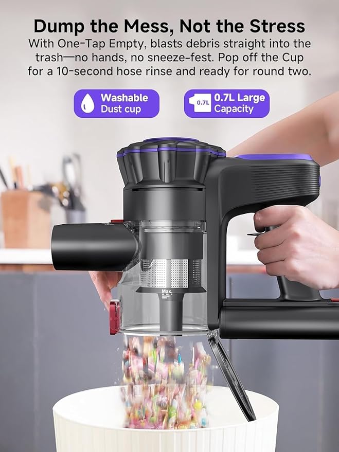 MONSGA Cordless Vacuum Cleaner, 45KPa 400W Stick Vacuum for Home, 50Mins Anti-Tangled Vacuum Cleaner with Charging Dock, Light-weighted Handheld Vacuum for Pet Hair/Carpet/Floor, LED Touch Display,MV3