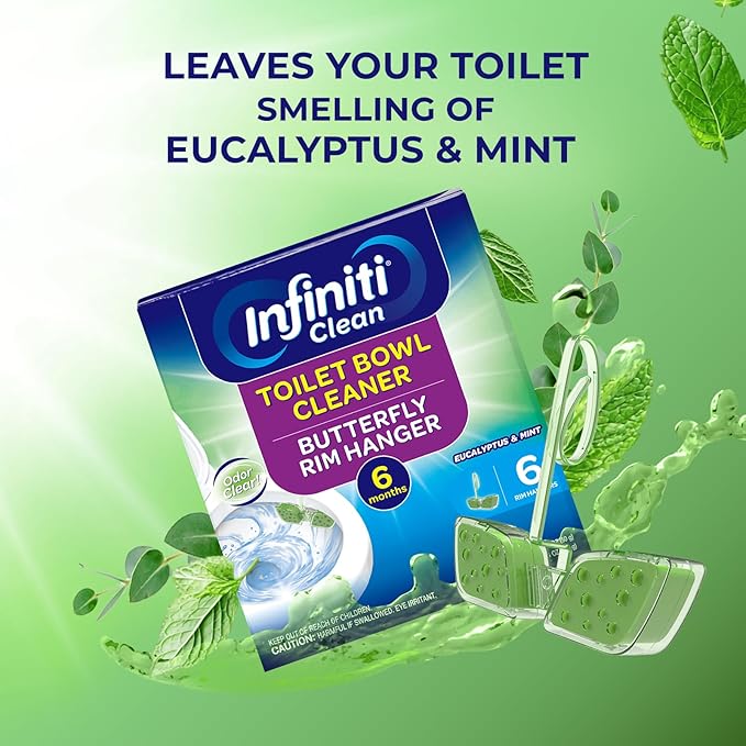 Toilet Bowl Cleaner Butterfly Rim Hanger – Eucalyptus and Mint Scent, 6 × 1.8 OZ (50g), Lasts Up to 6 Months, Automatic Cleaning & Deodorizing