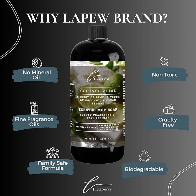 Luxury Floor Cleaner, Scented Mop Soap Concentrate | Hard Floor Cleaner for Tile, Vinyl, Laminate, LVP & Sealed Hardwood | Low-Foam, Streak-Free | 36 oz | Coconut & Lime