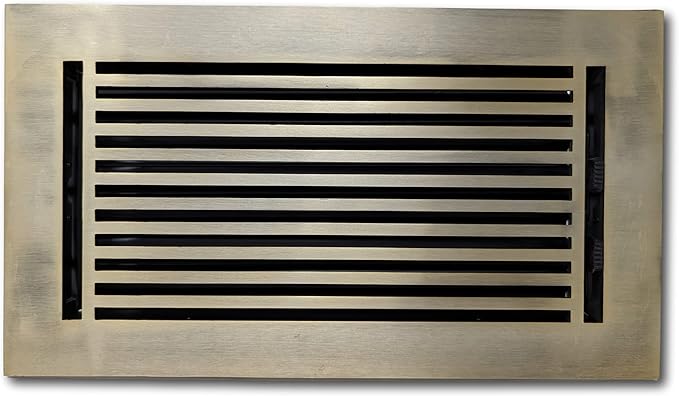 Madelyn Carter 6 x 12 Cast Aluminum Linear Vent Cover with Damper - Antique Brass (Overall: 7.25 x 13.5) | Floor Register - Wall Register