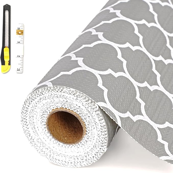 Drawer and Shelf Liner for Kitchen Cabinet,Non-Adhesive Cabinet Liner 18in x 10FT,Waterproof Shelf Paper Non-Slip Mats Cupboard Liners Contact Protect Dresser/Shelves/Table-Grey Lantern