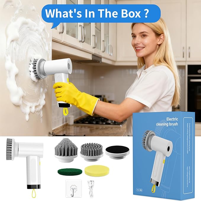 Electric Spin Scrubber, Cordless Cleaning Brush，IPX7 Waterproof Bathroom Scrubber with Adjustable Extension Handle & Battery Level Display for Bathroom Kitchen Car (ECB-S2)