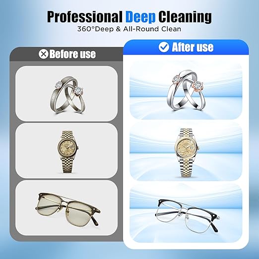 2026 Upgrade Ultrasonic Jewelry Cleaner, 50khz Large Capacity Ultrasonic Cleaner for Jewelry, Ring, Eyeglasses, Watch Strap&Dentures, Five Cleaning Modes, 304 Stainless Steel, Gift for Wife, Mom