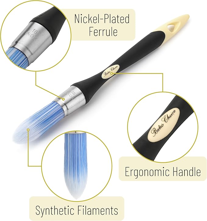 Bates- Trim Paint Brush, 0.75 Inch, Ergonomic Non-Slip Handle, Synthetic Bristles, Trim Brushes for Painting, Black & Cream
