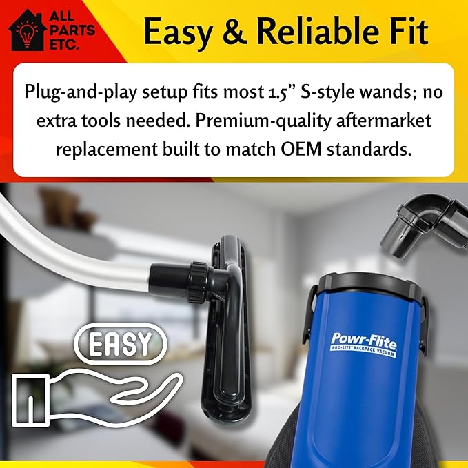 Static-Dissipating Vacuum Hose & Scallop Face Floor Tool Kit Fits 1-1/2” Backpack Vacuums with S-Wand Compatible with ProTeam, GV, Sanitaire, Carpet Pro (Color is Gray Or Black)