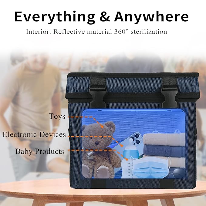 3 Gallon Large-powerful UV Light Sanitizer Box, Portable Foldable Cleaner and Sanitizing Machine with 3-level Timer, UV Cleaner Bag for Key, Towel, Mask Cleaning Machine USB Wall Plug-in Charging Blue