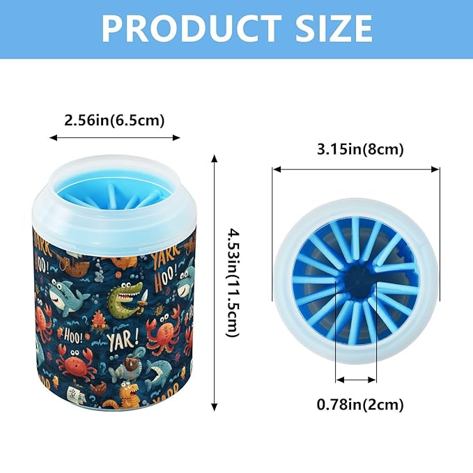 Dog Paw Cleaner Cups for Dogs Pets Foot Washer Paw Scrubber for Medium Small Cats Dogs Cleaning Cup Cute Pirate Animals Dark Blue