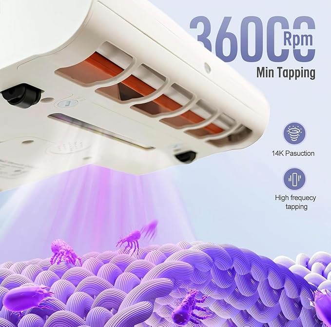 Bed Vacuum Cleaner, Mattress Vacuum Cleaner with UV & Ultrasonic, 15KPa Suction Handheld Bed Vacuum with High-Heating Technology, Deep Cleans Beds, Pillows, Sofas, Pet Hair, 500W (White)