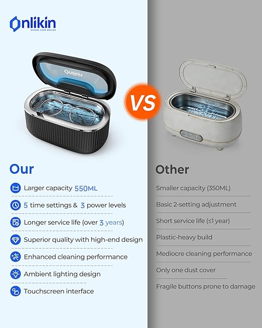 35W Ultrasonic Jewelry Cleaner, 45KHz Retainer Cleaner for Jewelry, 5 Timer & 3 Power Modes, Eyeglasses, Rings, Watch Strap, Dentures - 20oz, 304 Stainless Steel Tank, Quiet <38dB (Black)