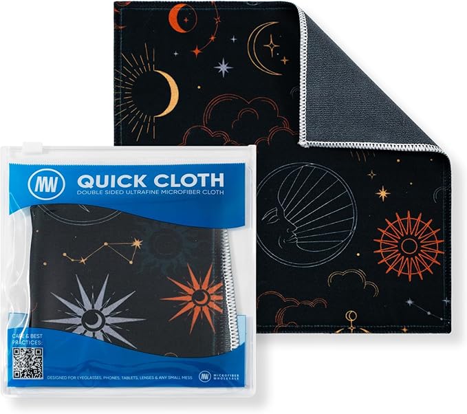 Quick Cloth Microfiber Glasses Cleaning Cloths – 8x8, Astrology, 1 Pack with Case | Double-Sided Lens Cleaner for Eyeglasses, Camera, Screens & Glass | Reusable Microfiber Glass Polishing Cloths